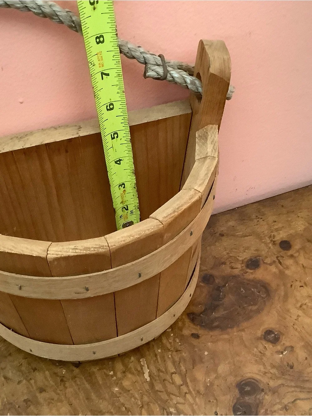 Wooden Half Bucket Basket Wall  Planter  9” X 9” X 6” By Maine Bucket Co